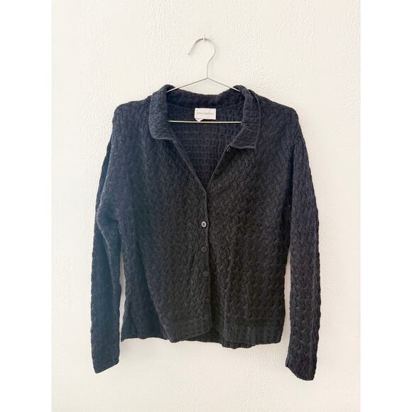 Vintage Black Knit Collared Button Down - Size M - Picture 2 of 5